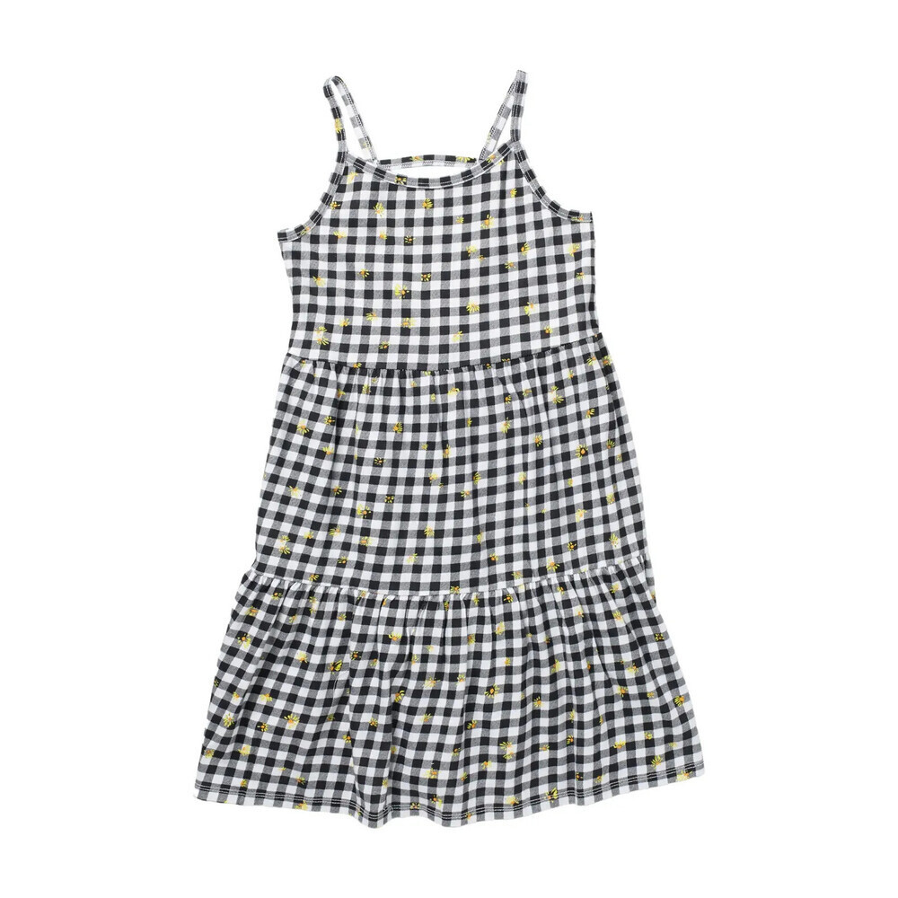 Melrose And Market Girls Tiered Strappy Dress In Daisy Gingham Grey Size L 10-12